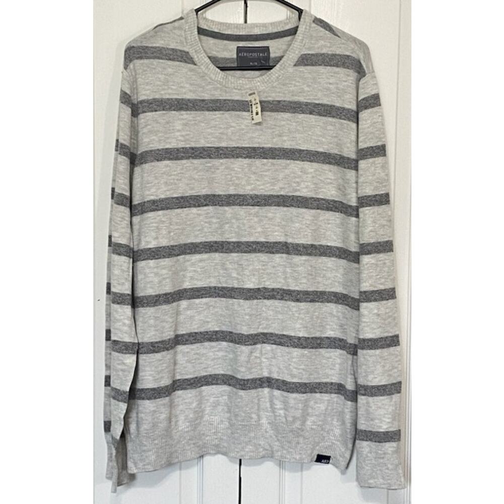 Aeropostale Men’s Striped Long Sleeve Sweater Light/Dark Gray XL NWT
